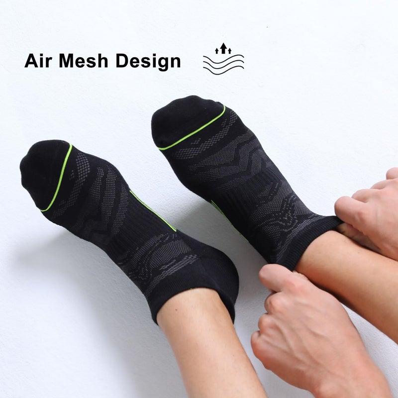 FITRELL 6 Pack Men's Ankle Running Socks Low Cut Cushioned No Show Athletic Sports Socks, Shoe Size 9-12, Black+Green - Image 4